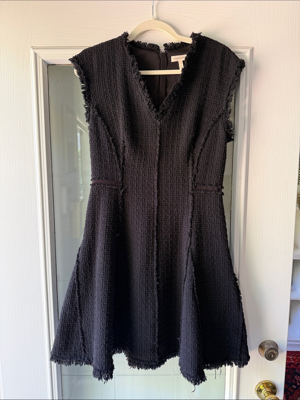 Rebecca Taylor Black Fringed Tweed Fit-and-Flare Dress